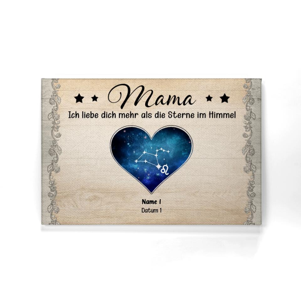 Personalisierte Leinwand für Mama | personalisierte Geschenke für Mutter | Mama Ich Liebe Dich Mehr Als Die Sterne Im Himmel