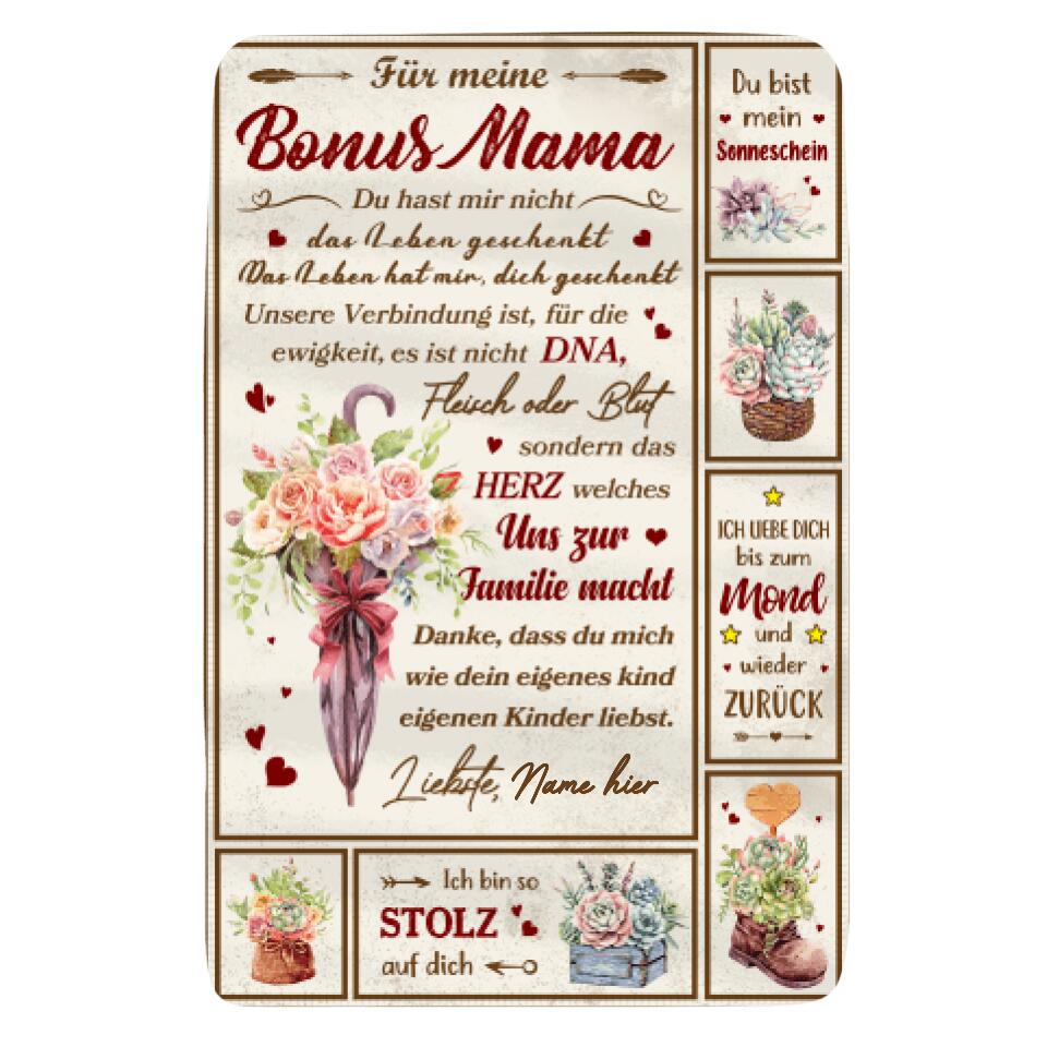Personalisierte Decke für Bonus-mama | personalisierte Geschenke für Stiefmutter | Bonus Mama Du hast mir nicht  das Leben geschenkt