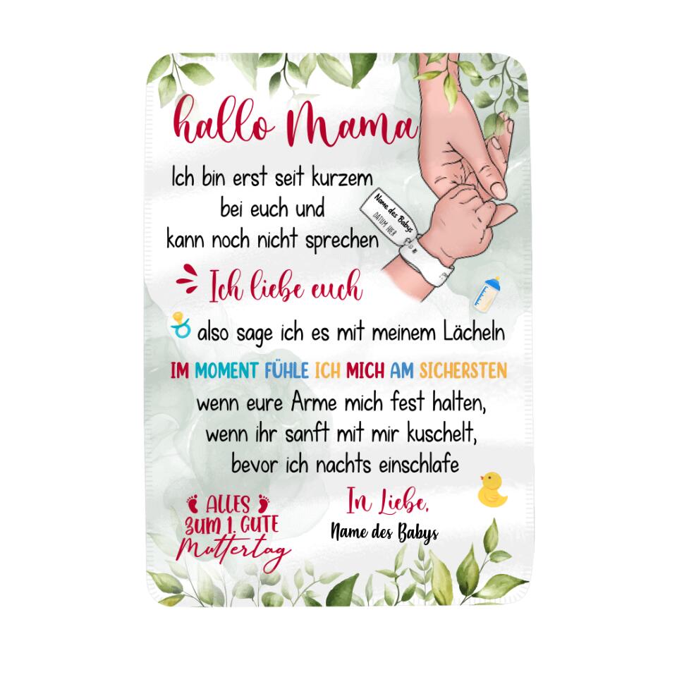 Personalisierte Babydecke | personalisierte Geschenke für Mama |Erster Muttertag neue Mama hallo Mami