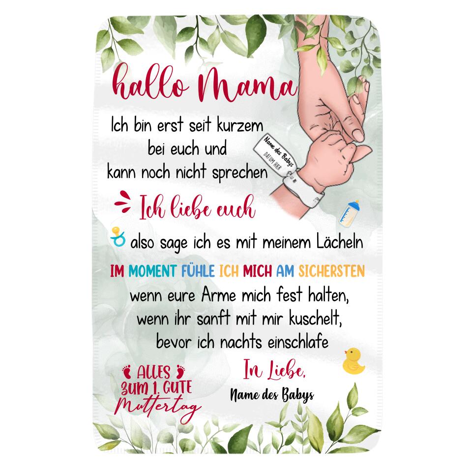 Personalisierte Babydecke | personalisierte Geschenke für Mama |Erster Muttertag neue Mama hallo Mami
