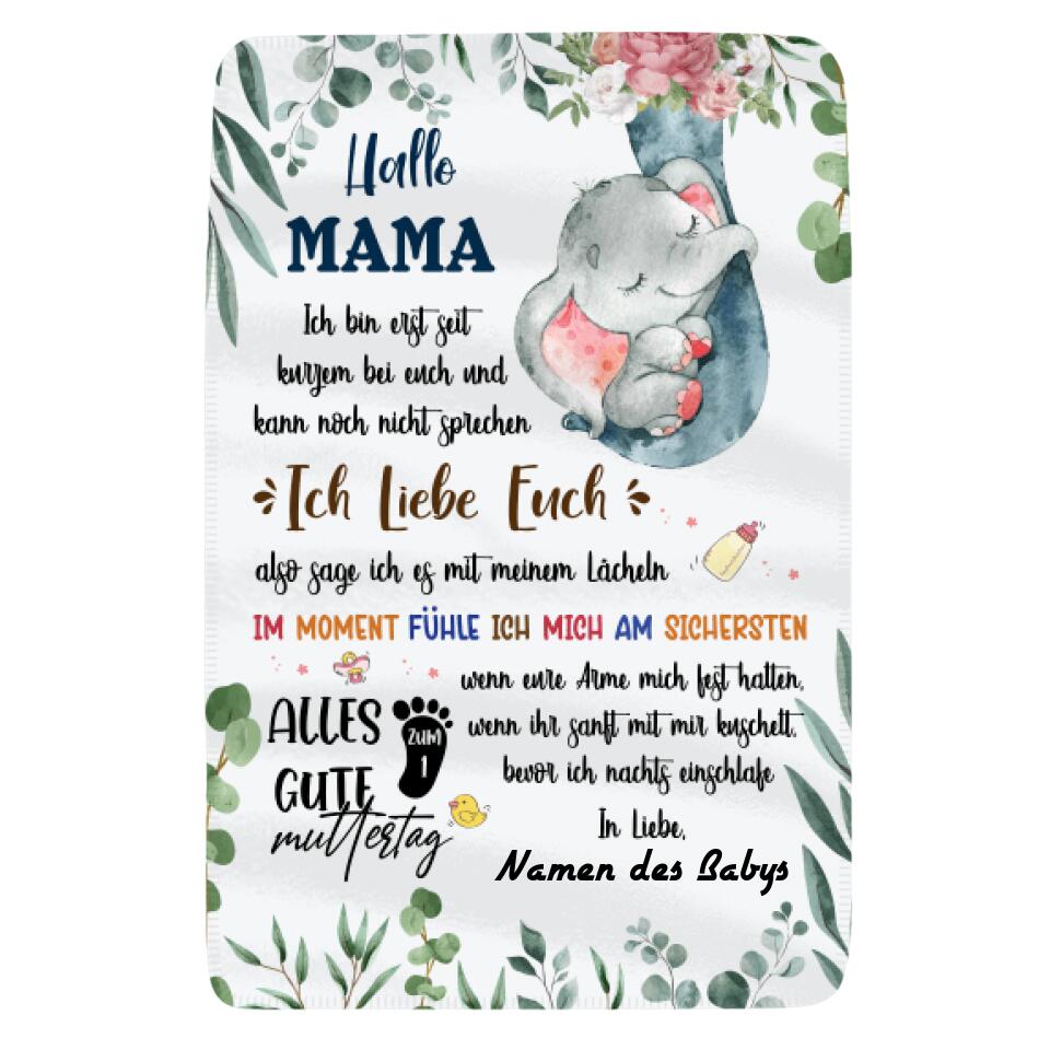 Personalisierte Babydecke | personalisierte Geschenke für Kleinkind |Hallo Mama Ich Liebe Euch