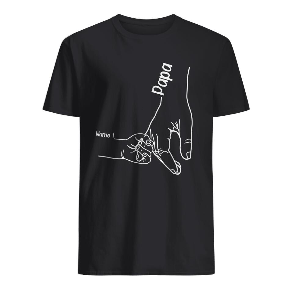 Personalisiertes T-shirt für Papa | personalisierte Geschenke für Vater |Papa Hand schwarzes T-Shirt