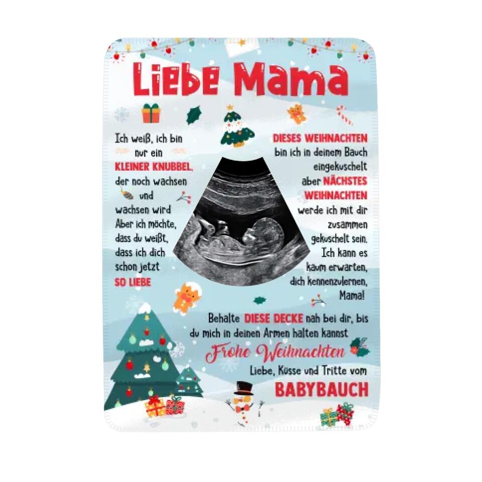 Personalisierte Decke für Mama | personalisierte Geschenke für Mutter | Frohe Weihnachten Liebe Küsse und Tritte vom Babybauch