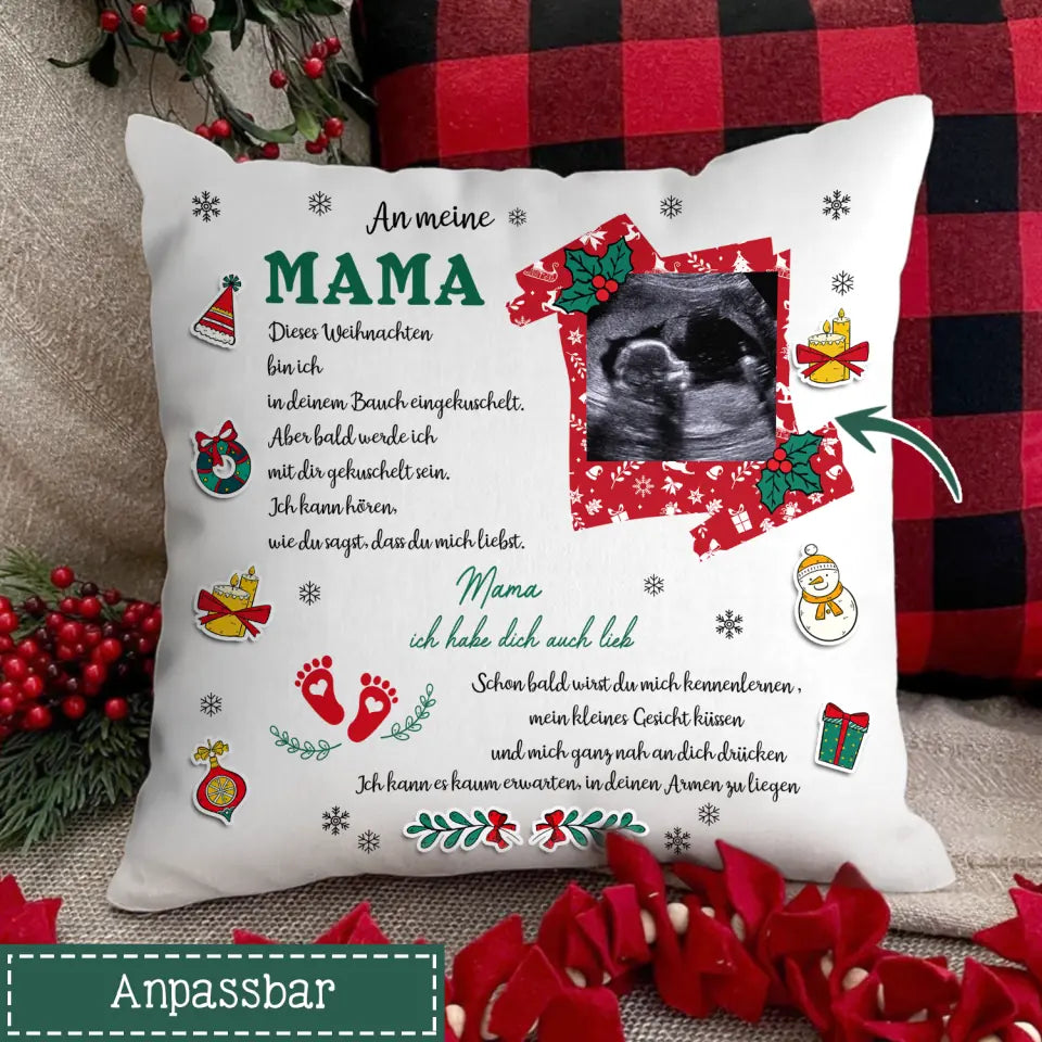 Personalisiertes Kissen für Mama | personalisierte Geschenke für Mutter | Dieses Weihnachten bin ich in deinem Bauch eingekuschelt