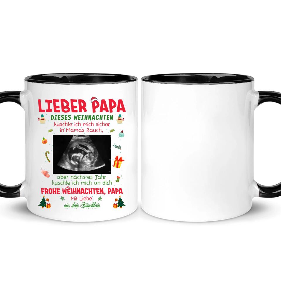 Personalisierte Tasse für Papa | personalisierte Geschenke für Vater | dieses Weihnachten kuschle ich mich sicher in Mamas Bauch