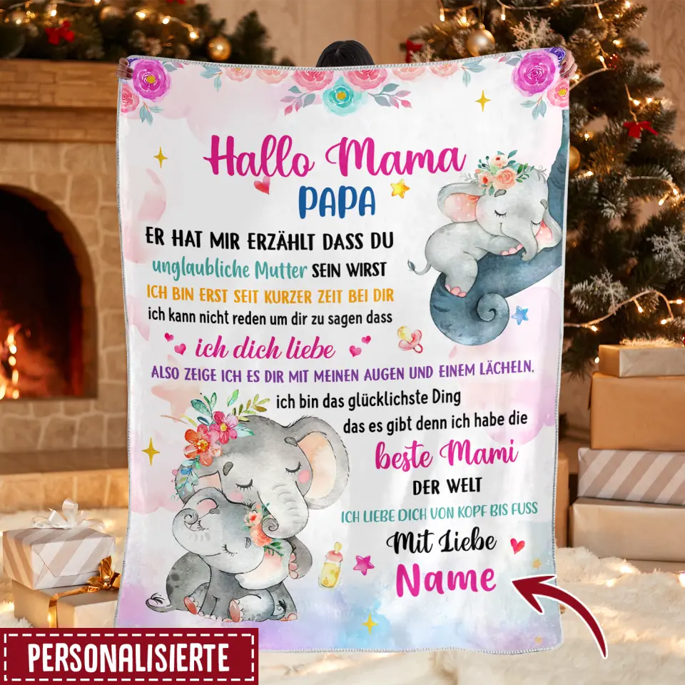 Personalisierte Babydecke | personalisierte Geschenke für Mama | Hallo Mama, Papa hat mir gesagt