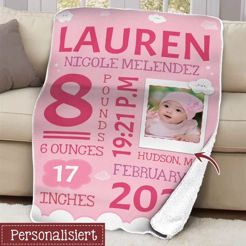 Personalisierte Babydecke | personalisierte Geschenke für kinder | Die Geburtsstatistik Foto-Babydecke