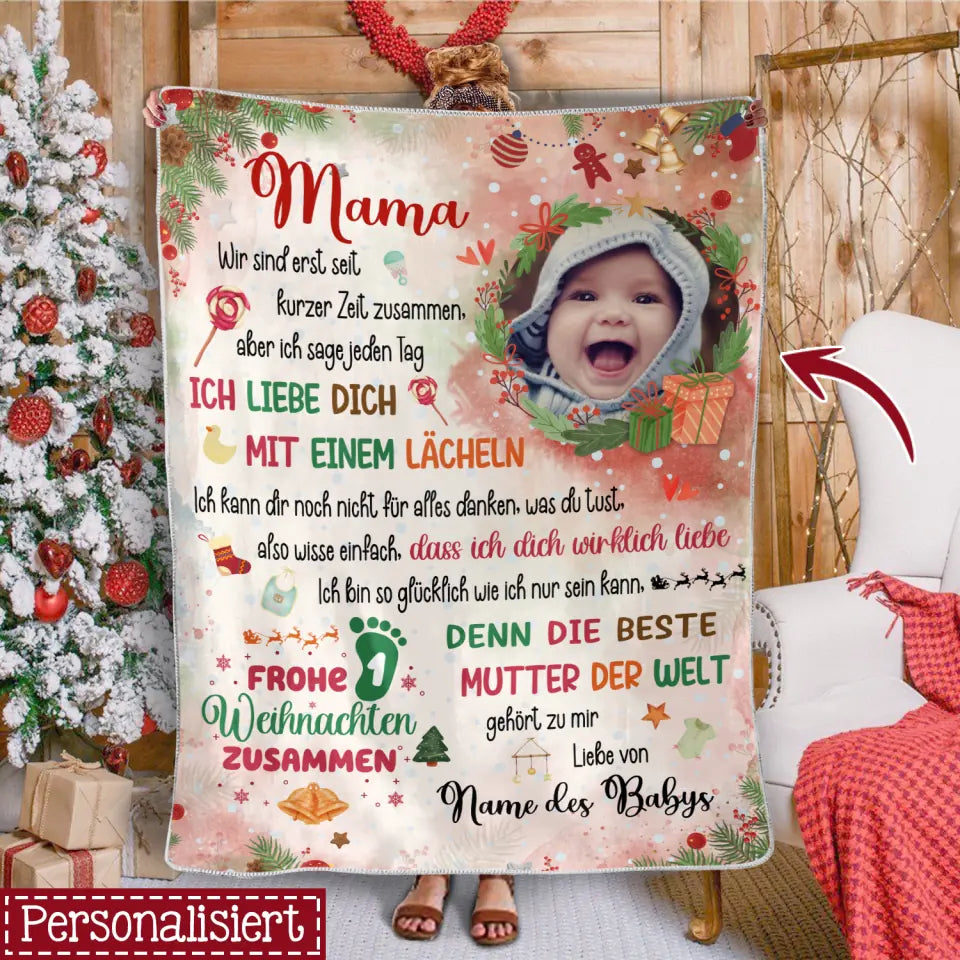 Personalisierte Babydecke | personalisierte Geschenke für Baby | Ich liebe dich mit einem Lächeln Weihnachtsdecke mit Foto