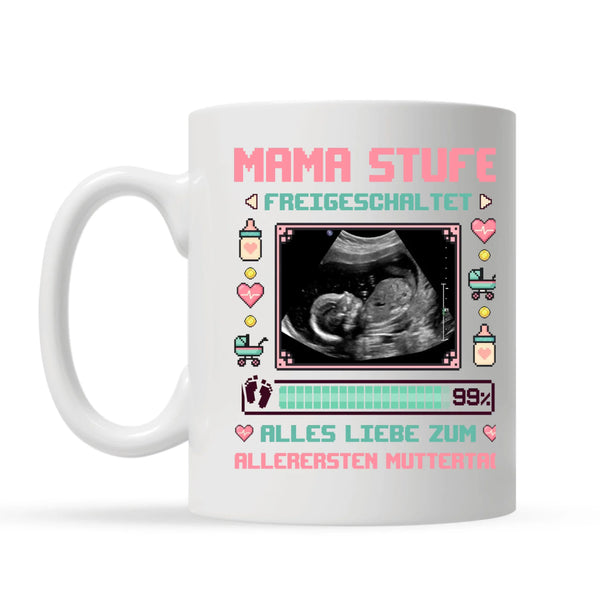 Mama-Level freigeschaltet – Personalisierte Muttertagstasse mit Foto & Name, perfektes Geschenk