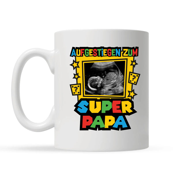 Personalisierte Ultraschall-Fototasse – Geschenk für Papa – Aufgestiegen zum Super Papa