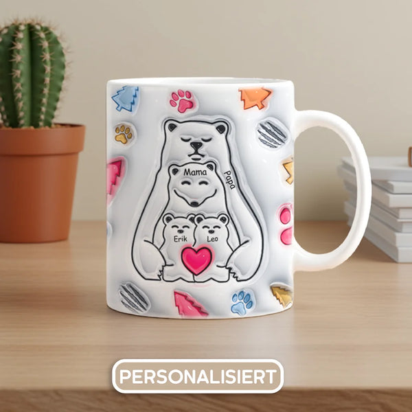 Personalisierte Tasse mit 3D-Aufblaseffekt | Personalisierte Geschenk für die Familie | Papa Mama Bär