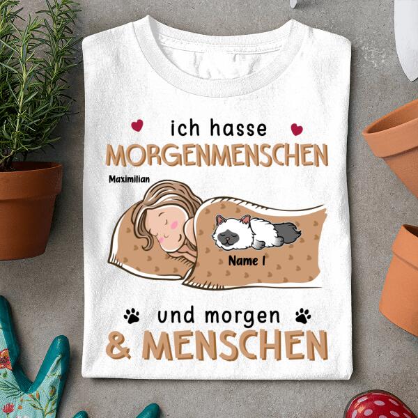 Personalisierbar Frauen Katze Shirt für Katzenliebhaber Ich hasse 
Morgenmenschen - Hamyso