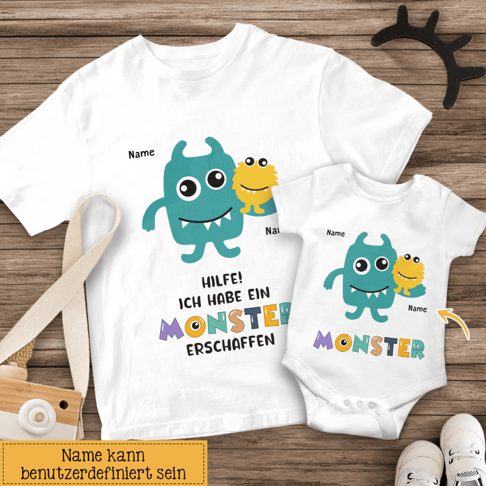 Personalisiertes T-shirt für Papa| personalisierte Geschenke für Vater | Hilfe! Ich habe ein monster erschaffen