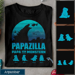 Papazilla Papa Von Monstern, Personalisierbar Unisex T-Shirt Für Papa