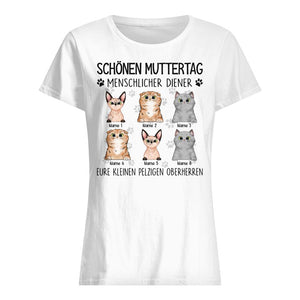 Schönen Muttertag Menschlicher Diener, Personalisierbar Frauen T-Shirt Für Mama liebt Katze