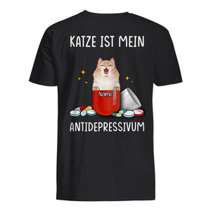 Katze ist mein Antidepressivum, Personalisierbar Unisex T-Shirt für Katzenliebhaber