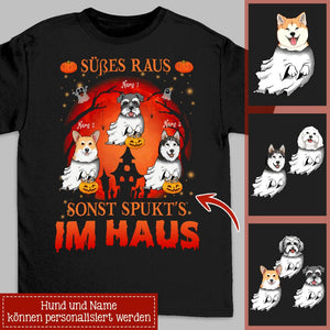 Süßes raus sonst spukt’s im Haus, Personalisierbares Unisex-Halloween-T-Shirt für Hundeliebhaber