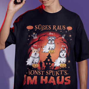 Süßes raus sonst spukt’s im Haus, Personalisierbares Unisex-Halloween-T-Shirt für Hundeliebhaber