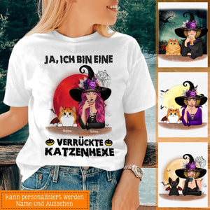 Ja, ich bin eine verrückte Katzenhexe, Personalisierbar Halloween T-Shirt für Katzenliebhaber