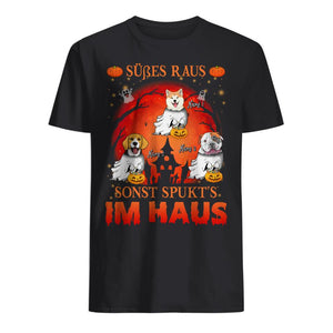 Süßes raus sonst spukt’s im Haus, Personalisierbares Unisex-Halloween-T-Shirt für Hundeliebhaber