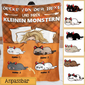 Personalisierte Decke für Katzenliebhaber | personalisierte Geschenke für Katzenliebhaber | Decke von der Hexe und ihren kleinen Monstern