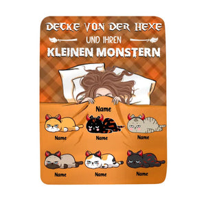 Personalisierte Decke für Katzenliebhaber | personalisierte Geschenke für Katzenliebhaber | Decke von der Hexe und ihren kleinen Monstern