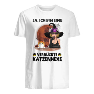 Ja, ich bin eine verrückte Katzenhexe, Personalisierbar Halloween T-Shirt für Katzenliebhaber