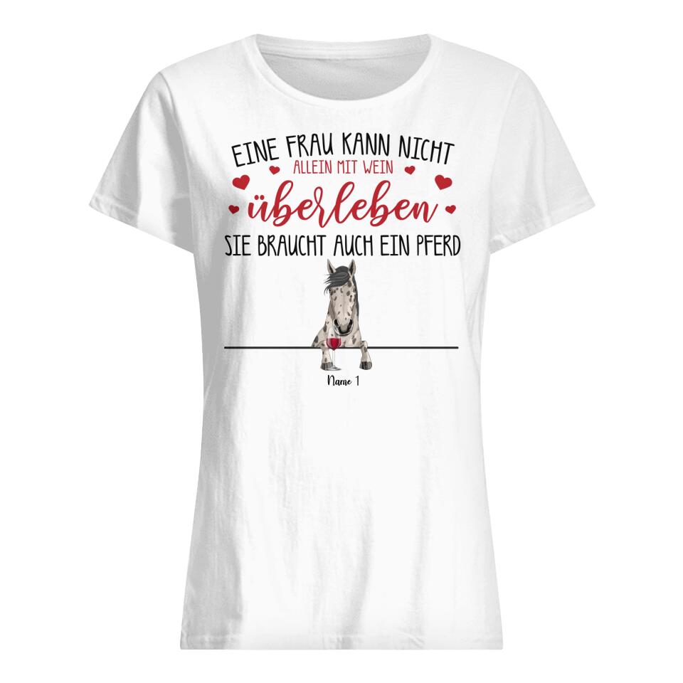 Personalisiertes T-shirt für Pferdeliebhaber | personalisierte Geschenke für Frauen| Pferd Und Wein Frau