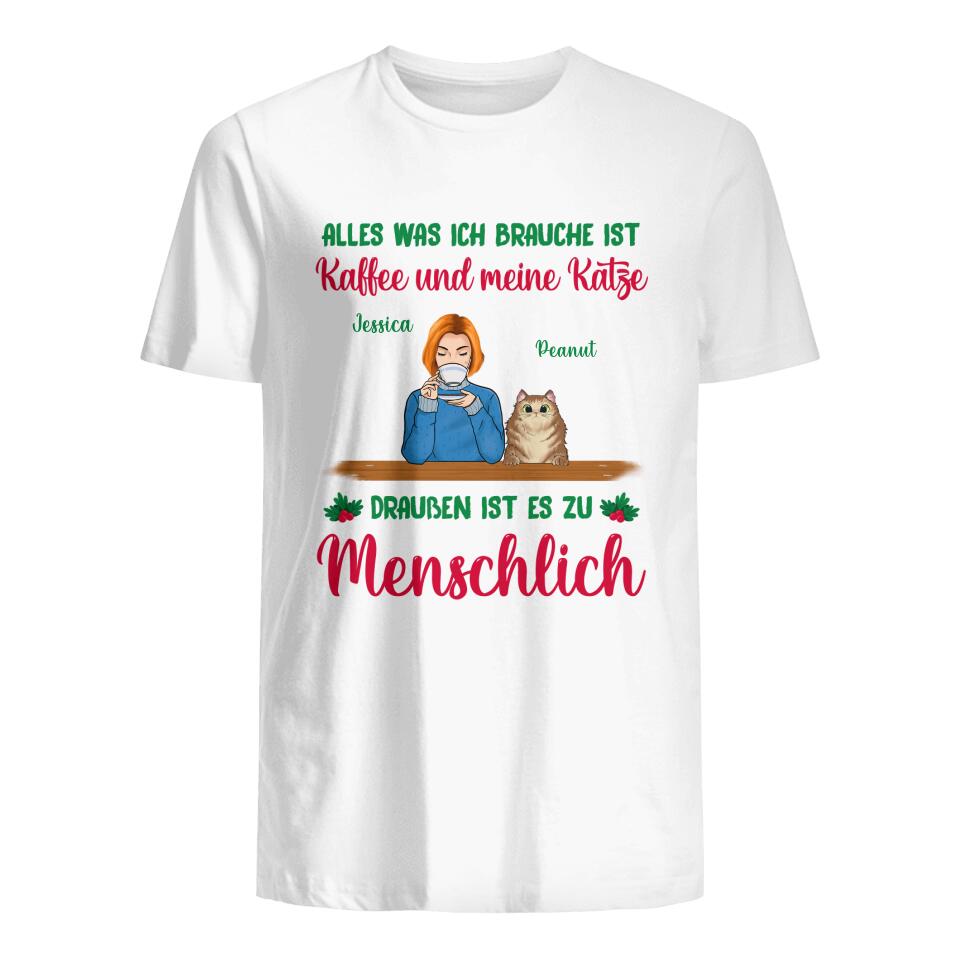 Personalisiertes T-shirt für Katzenliebhaber | personalisierte Geschenke für Katzenliebhaber | Alles was ich brauche ist  Kaffee und meine Katze