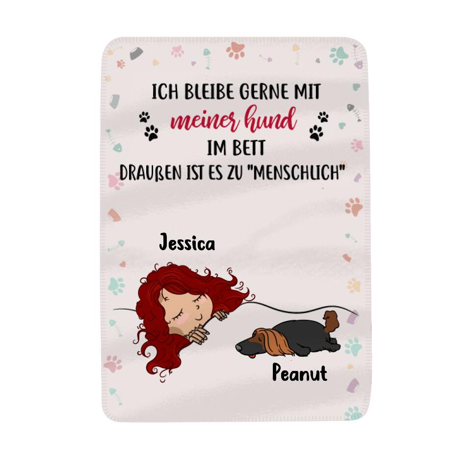 Personalisierte Decke für Hundeliebhaber | personalisierte Geschenke für Hundeliebhaber | Ich bleibe gerne mit meinen Hunden im Bett