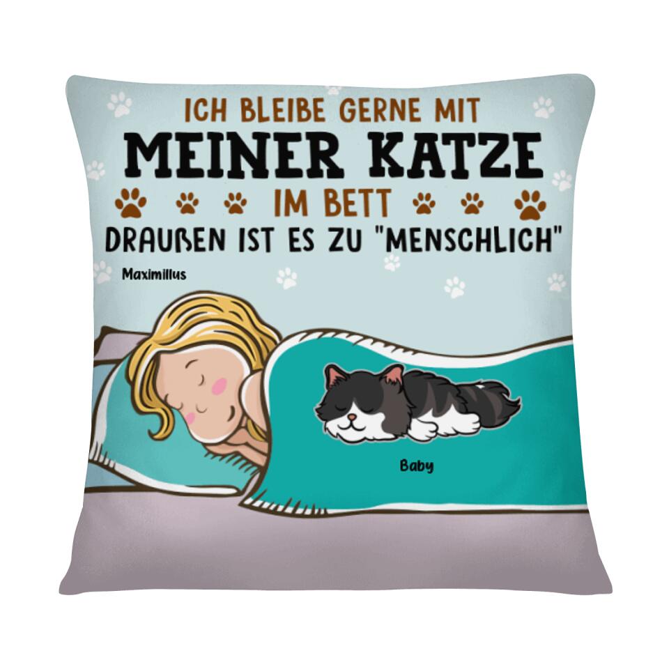 Personalisiertes Kissen für Katzenliebhaber | personalisierte Geschenke für Katzenliebhaber | Ich bleibe gerne mit meiner Katze