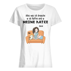 Personalisiertes T-shirt für Katzenliebhaber | personalisierte Geschenke für Katzenliebhaber | Kaffee und meine Katzen