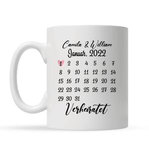 Personalisierte Tasse für Paare | personalisierte Geschenke für Pärchen | Spezielle Datumskalender