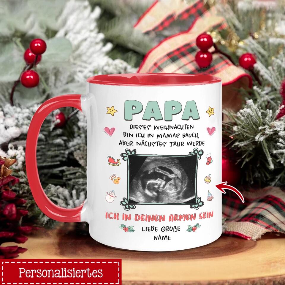 Personalisierte Tasse für Papa | personalisierte Geschenke für Vater | Papa, dieses Weihnachten bin ich in Mamas Bauch