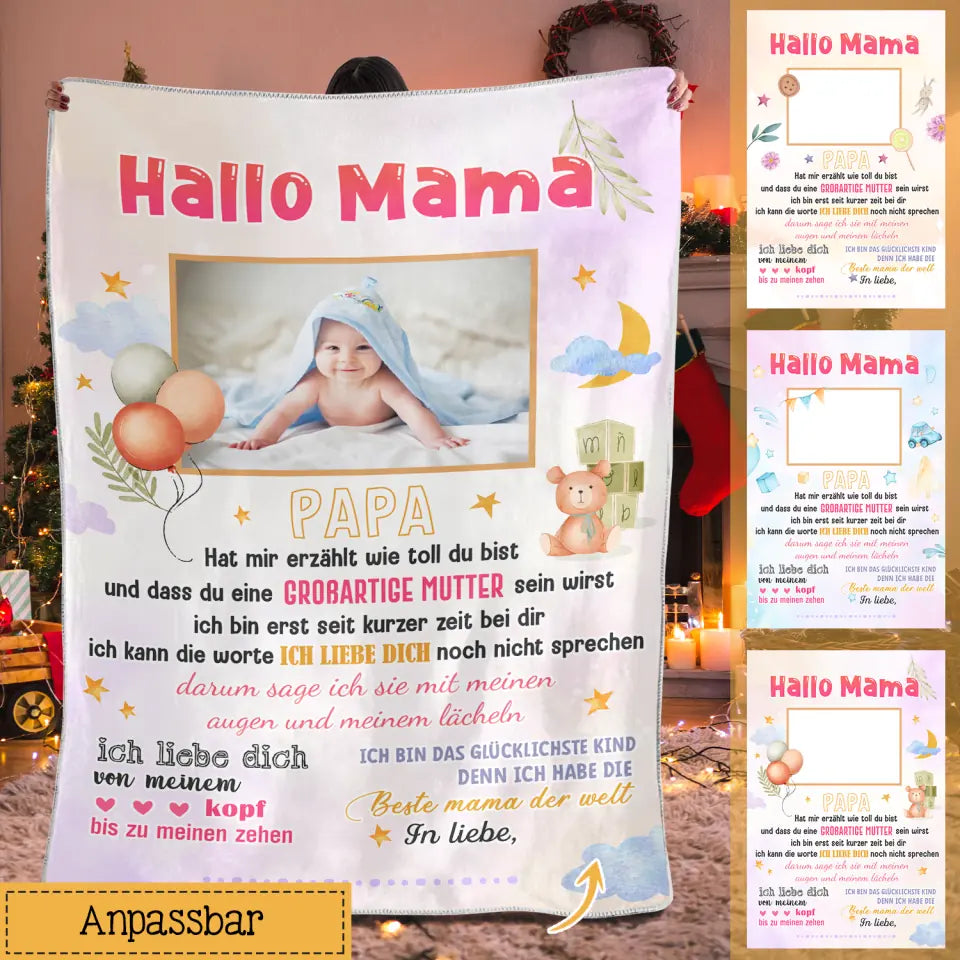 Personalisierte Babydecke | personalisierte Geschenke für Mama | Hallo Mama