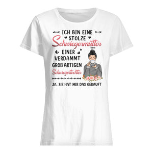 Personalisiertes T-shirt für Oma | personalisierte Geschenke für Großmutter | Ich bin eine stolze Schwiegermutter einer verdammt großartigen Schwiegertochter