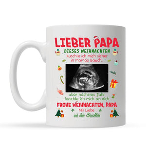 Personalisierte Tasse für Papa | personalisierte Geschenke für Vater | dieses Weihnachten kuschle ich mich sicher in Mamas Bauch