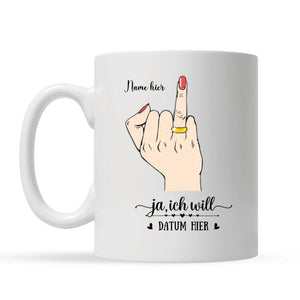 Personalisierte Tasse für Ehefrau | personalisierte Geschenke für Ehefrau | Ja, ich will Ringfingerpaar