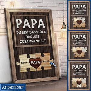 Personalisierte Leinwand für Papa| personalisierte Geschenke für Vater | Du bist das Stück das uns zusammenhält