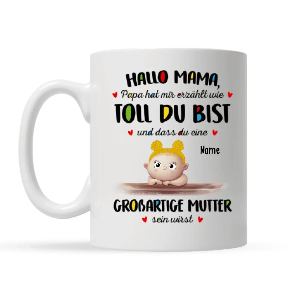 Personalisierte Tasse für Mama | personalisierte Geschenke für Mutter | Hallo Mama Großartige Mutter